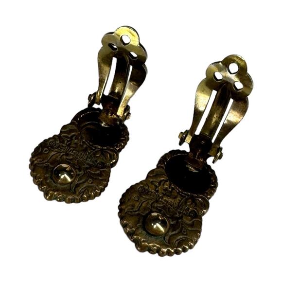 Stephen Dweck Clip On Earring Vintage Carved Smoky Quartz Turquoise Blue Crystal - Picture 10 of 11